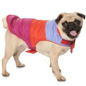 New Coleman Chevron Puffer Dog Jacket - Reversible Blue/Red/Pink 068sn